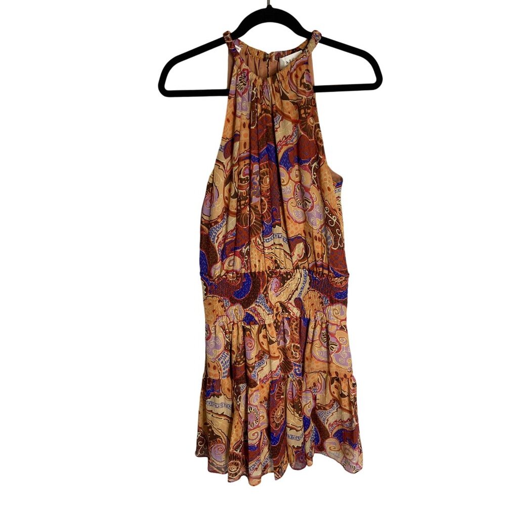 A.L.C. Cory 100% Silk Terracotta Paisley Print Blouson Mini Dress 8 - Picture 2 of 9